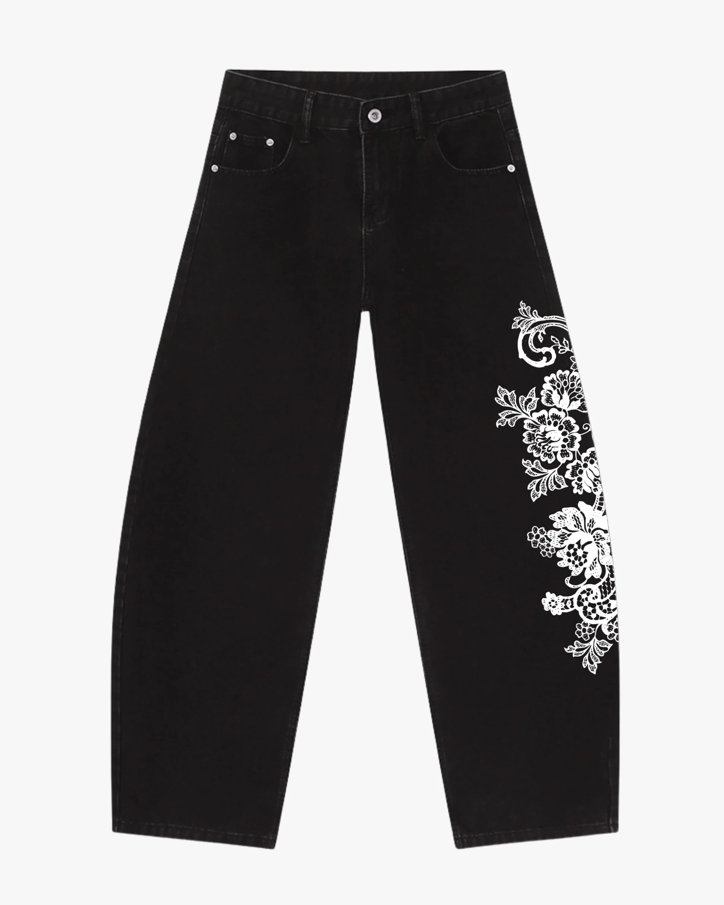 White Lace Barrel Jeans