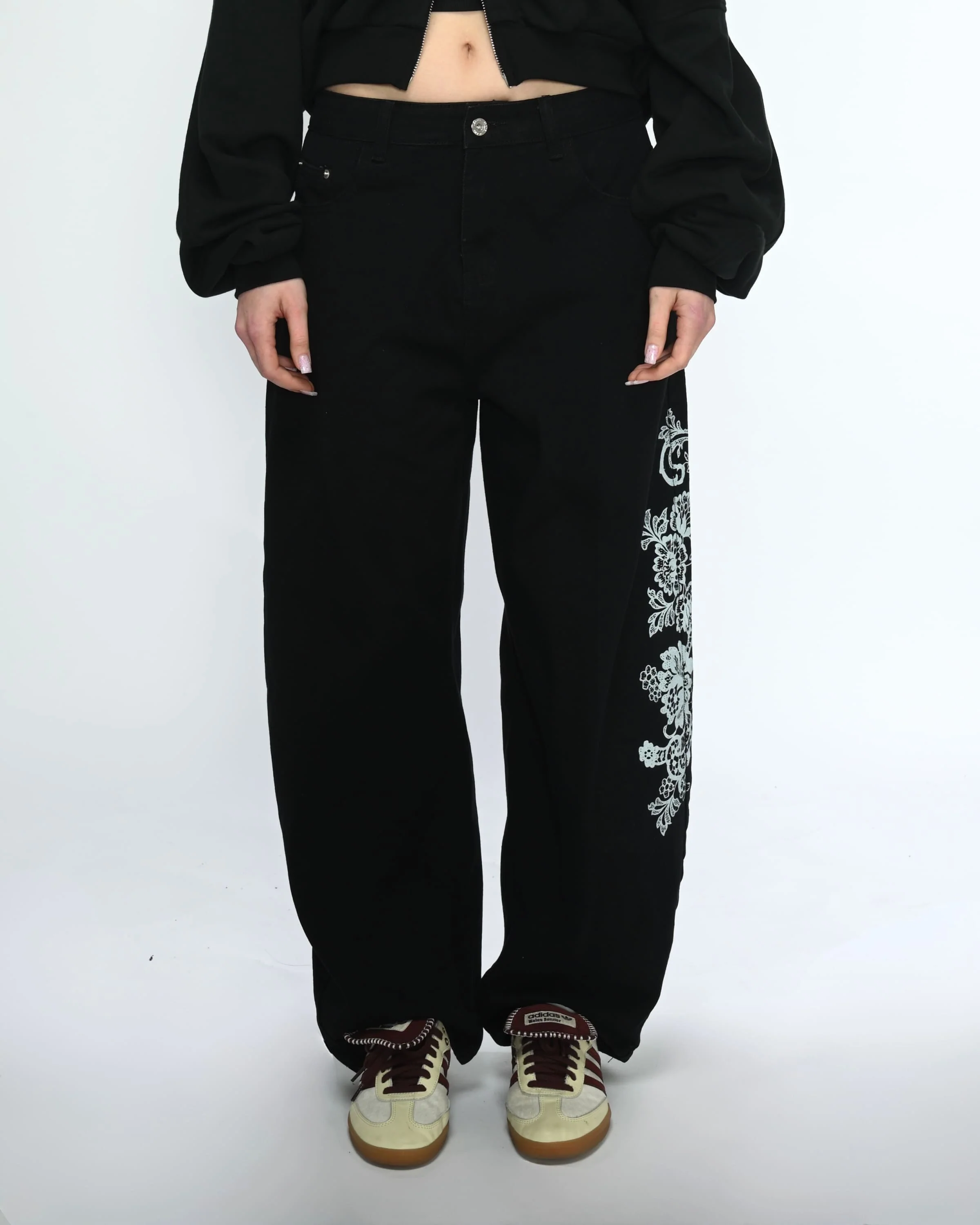 White Lace Barrel Jeans - Image 2