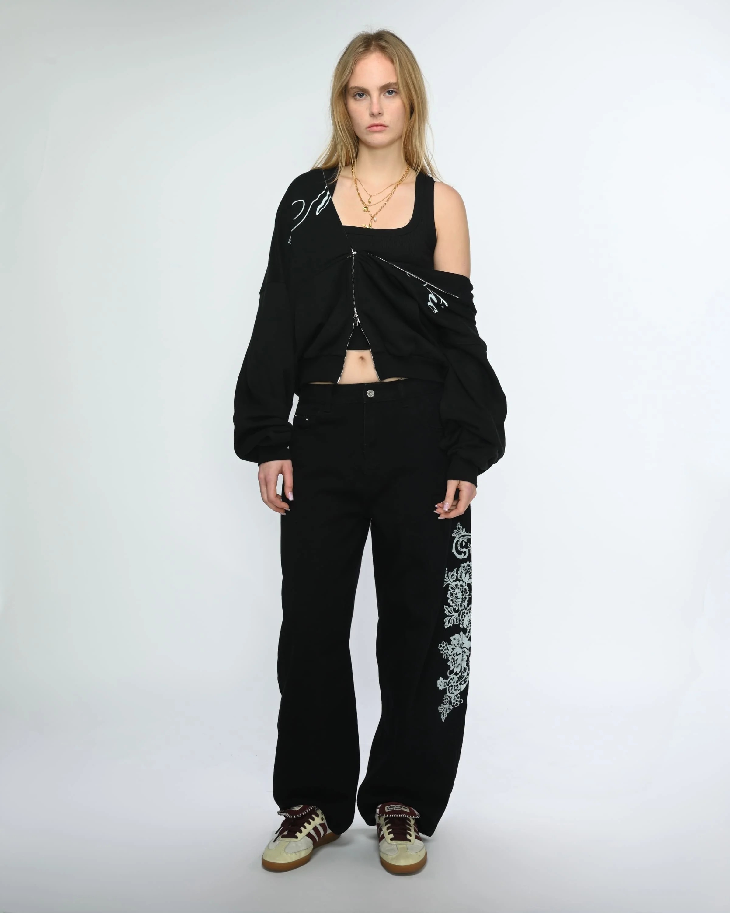 White Lace Barrel Jeans - Image 3